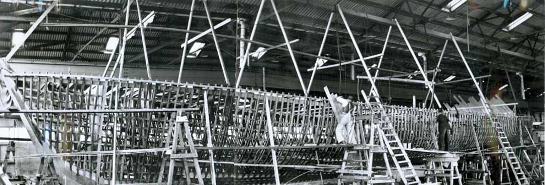 Building the Air Sea Rescue vessel at Williamstown c1940, VPRS 11311/P1 Unit 1 Black and white image showing Building the Air Sea Rescue vessel at Williamstown c1940